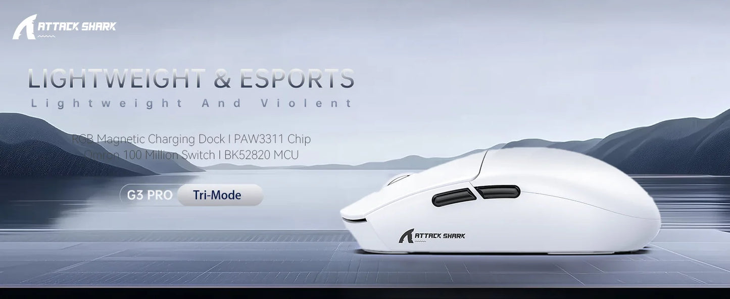 ATTACK SHARK G3PRO Tri-mode Wireless Gaming Mouse with Charge Dock 25000 DPI Ultra Lightweight, PAW3311 Sensor