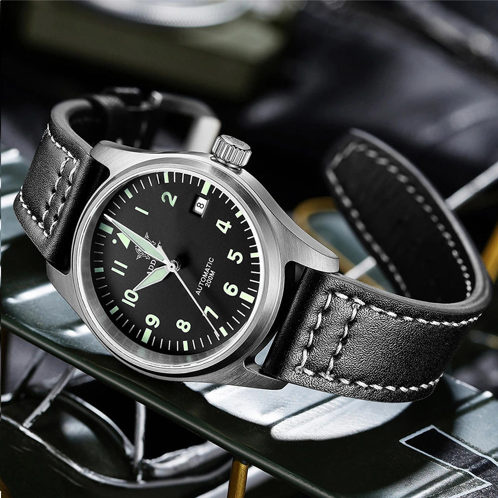 ADDIESDIVE Men's Automatic Mechanical Diving Watch 200m Waterproof C3 Ultra Bright Men's Watch Men's Leather Retro Watch AD2519