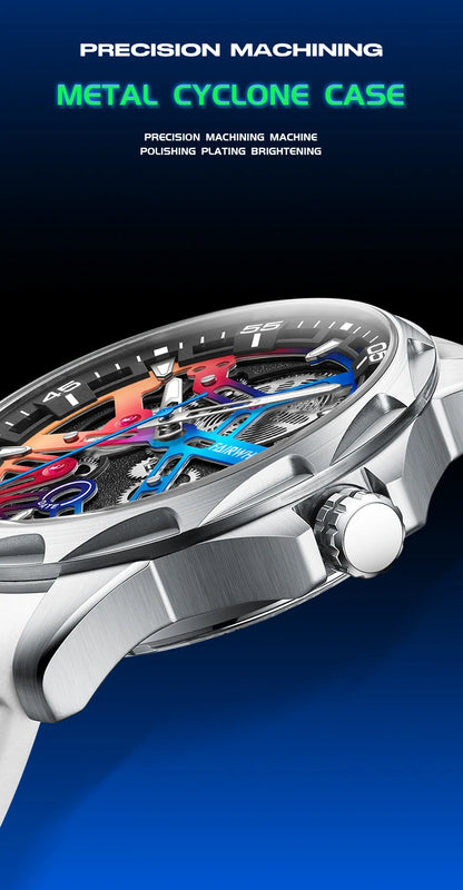 Brand Mark Fairwhale Sports Automatic Watch For Men Fashion Stainless Steel Rainbow Dial Mechanical Wristwatch Man Free Shipping
