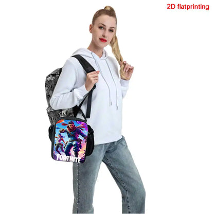 Fortnite cartoon lunch bag, portable insulated lunch bag, reusable food storage bag, suitable for children and students.