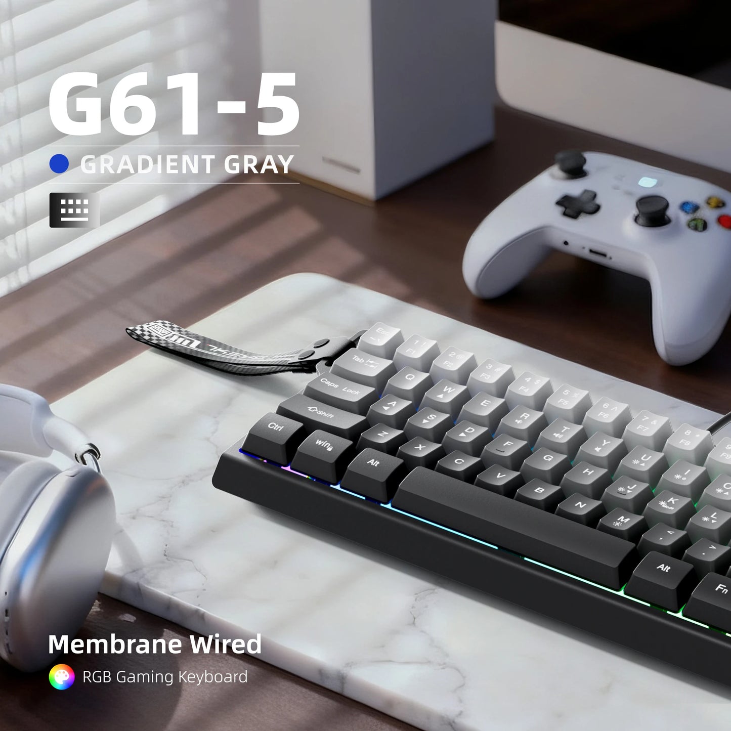 60% kompakte kabelgebundene Tastatur mit RGB-Hintergrundbeleuchtung und Keycaps mit Farbverlauf, geeignet für Windows-Tablets, Laptops und Gamer.
