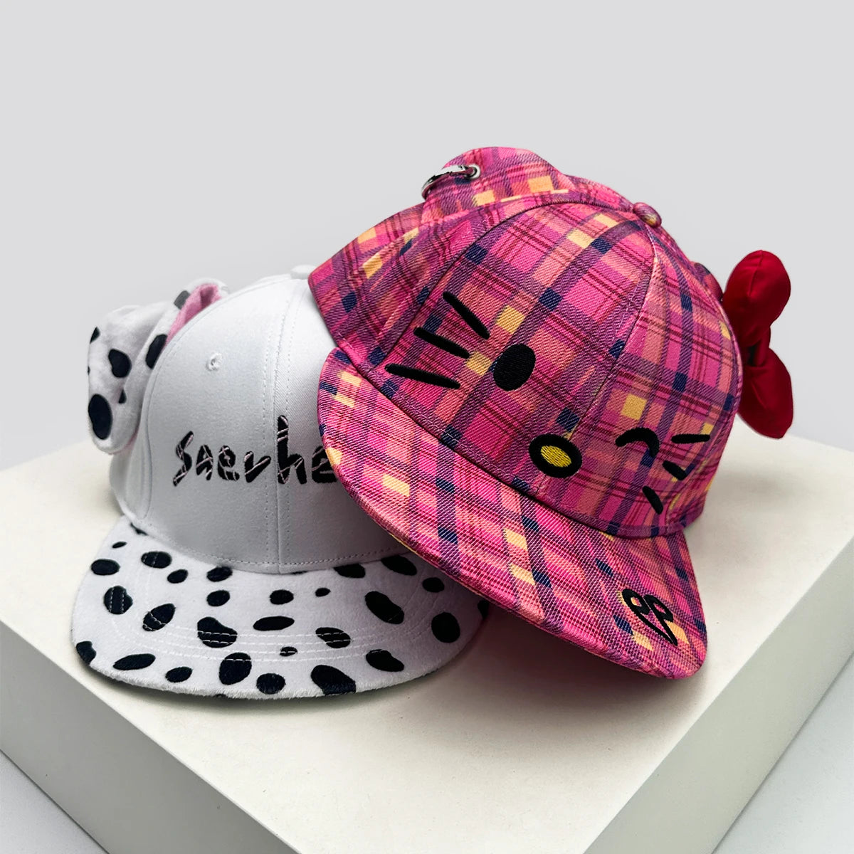 Breathable Cute Sunshade Flat Eave Peaked Caps Versatile ins Fashion Niche New Unisex Funny Kitty Embroidery Bow Baseball Hats