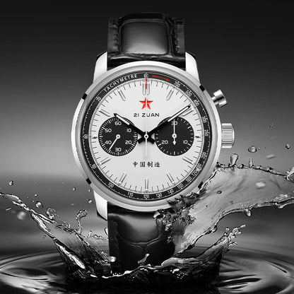 Red Star Panda Mens 1963 Chronograph Mechanical Wristwatch Seagull st1901 Movement Gooseneck 40mm Luminous Sapphire Pilot Watch