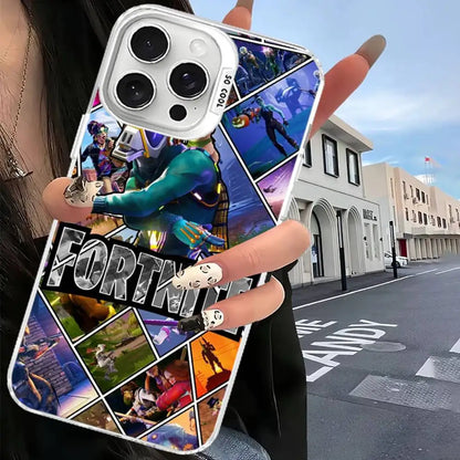 Capa de telemóvel F-Fortnites para iPhone 17 16 15 14 13 12 11 Pro Max Plus, cor prateada