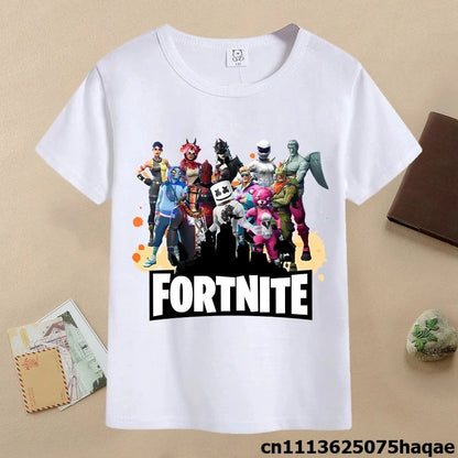 T-shirt de verão para criança Fortnites, com estampado de figura de jogo em estilo cartoon, T-shirt casual desportiva para rapaz, manga curta, vestuário infantil