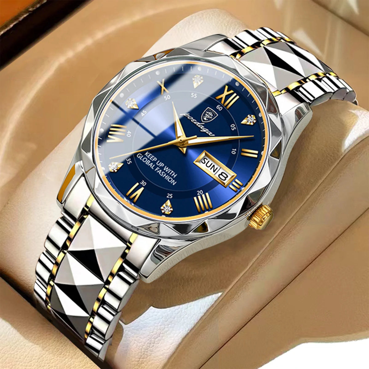 Мъжки часовник POEDAGAR Business Luxury, водоустойчив, от неръждаема стомана, със светещ циферблат, с дата и ден от седмицата, спортен стил, кварцов.