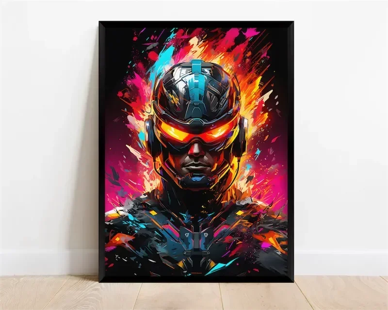 Póster Néon de Personagem de Videojogo com Gamepad, Auscultadores, Futebol e Basquetebol em Tela — Arte de Parede para Decoração de Quarto Gaming