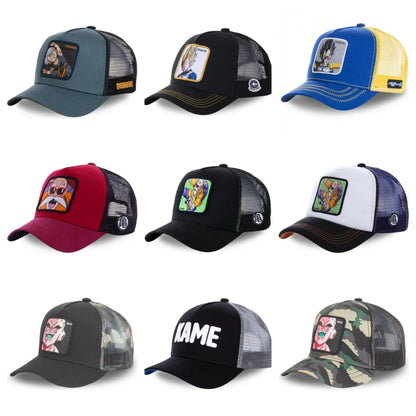 Șapcă Dragon Ball Son Goku de vară pentru călătorii, cu cozoroc, pentru bărbați, brodată, în stil hip-hop, cu vizieră de soare, șapcă de camionagiu ajustabilă din plasă