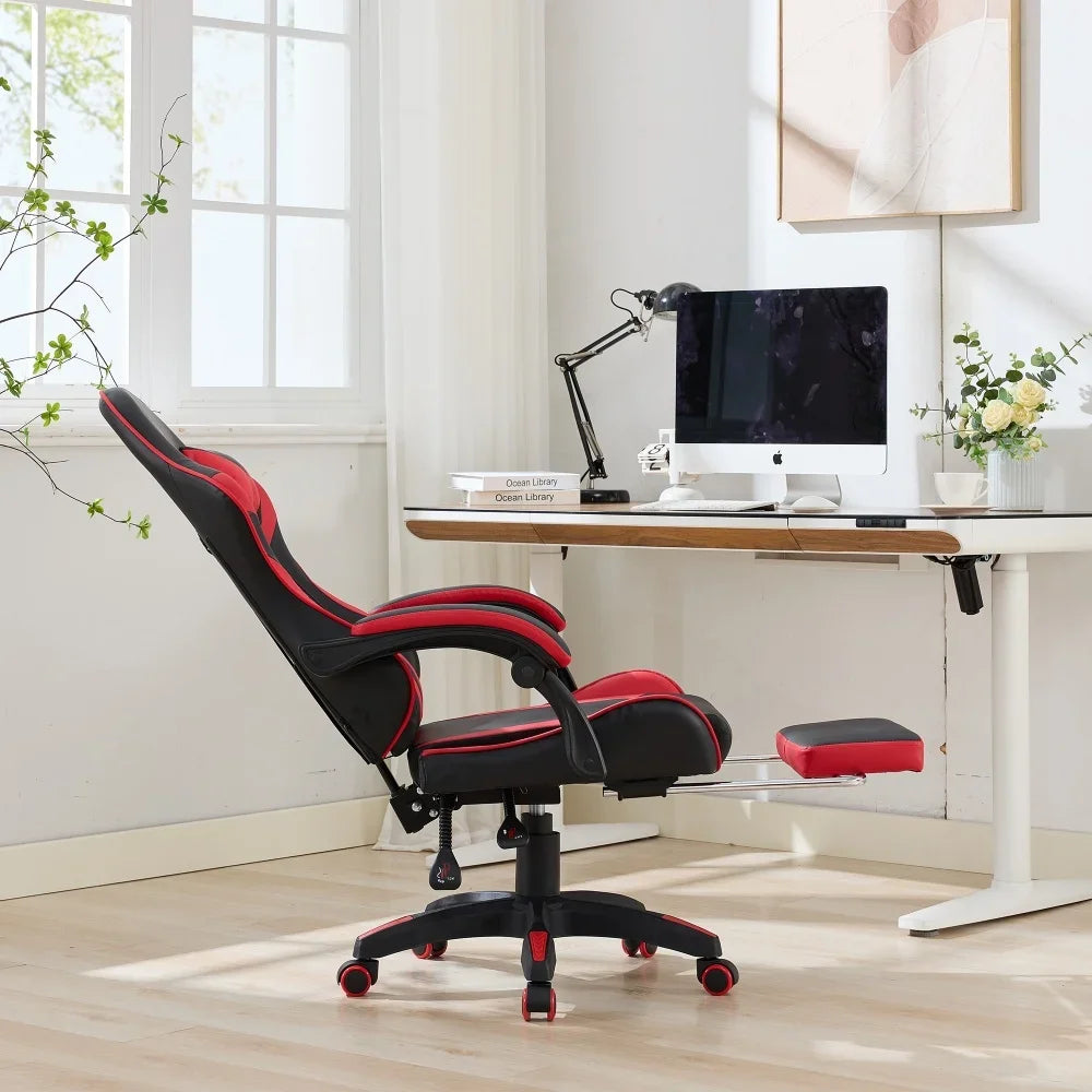 360° Ergonomic Gaming Chair Racing Style Leather Office Chair with Lumbar Support, Headrest, Footrest, Swivel Reclining Computer Gaming Chair