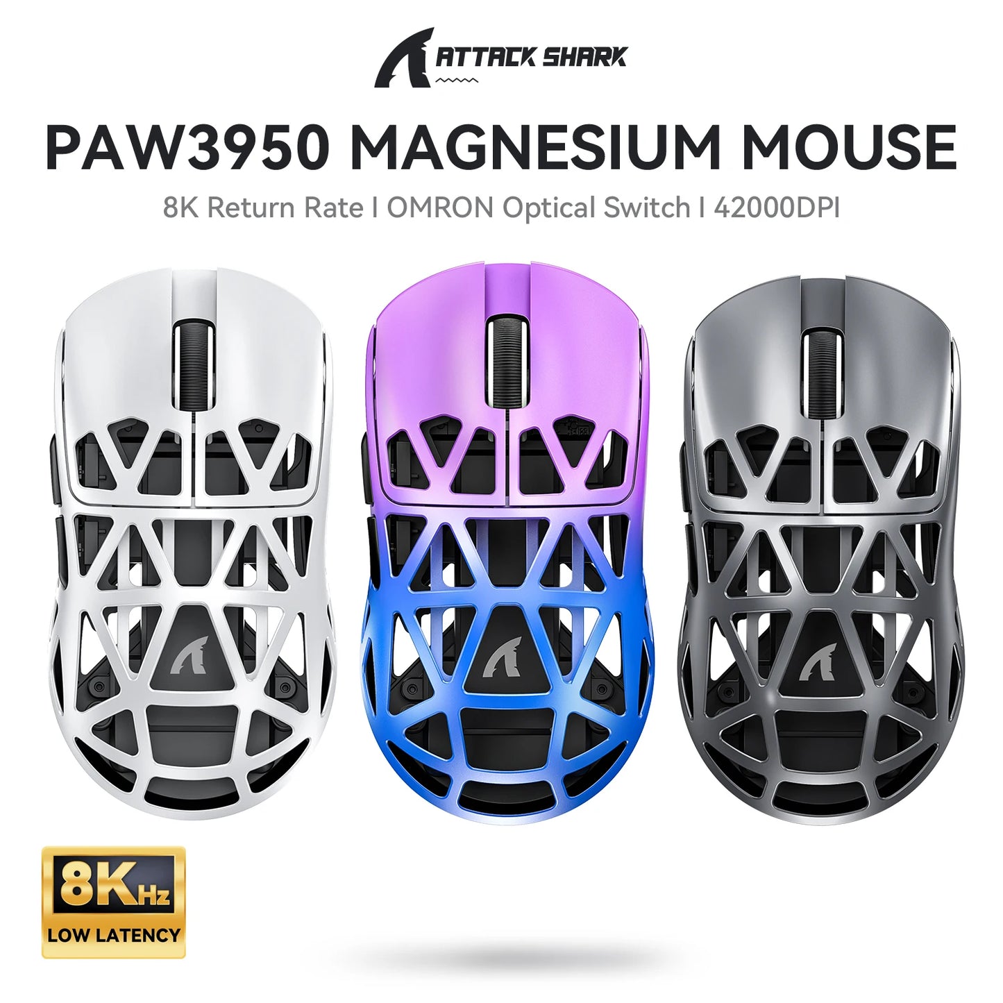 Bezprzewodowa mysz gamingowa Attack Shark R2 PAW3950 8K ze stopu magnezu, lekka mysz gamingowa Bluetooth Tri-Mode do gier/biura