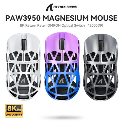 Bezprzewodowa mysz gamingowa Attack Shark R2 PAW3950 8K ze stopu magnezu, lekka mysz gamingowa Bluetooth Tri-Mode do gier/biura