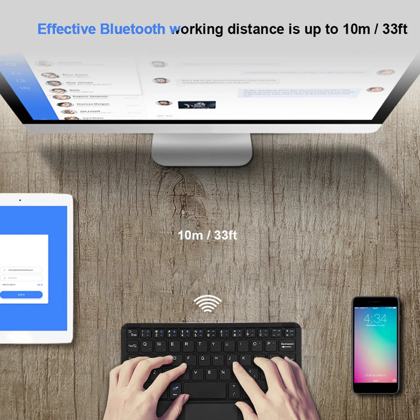 Tastiera Bluetooth wireless mini UltraSlim professionale con touchpad, compatta, ergonomica e reattiva, per PC Windows e tablet Android