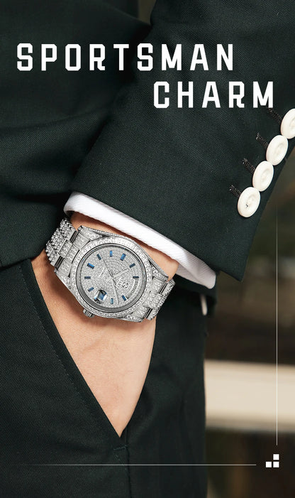 【START】Men's Watch Swiss Automatic Mechanical Movement Diamond Watch Waterproof Date Week Function Golden Watch