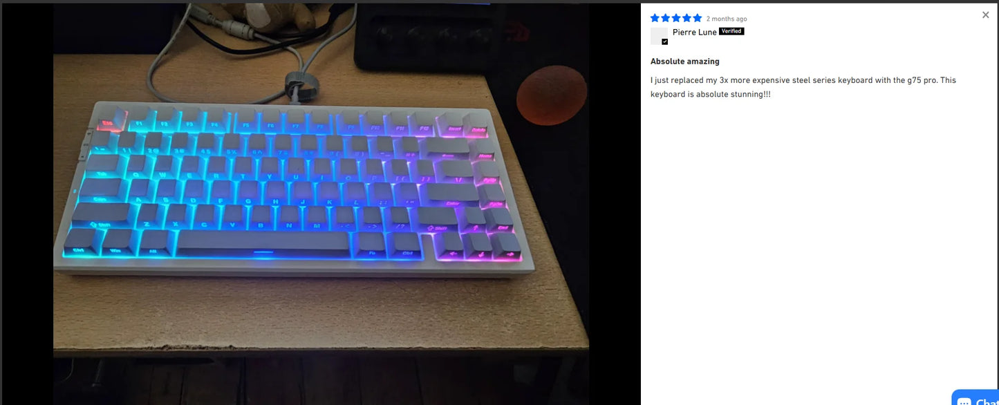 Tastiera meccanica wireless MCHOSE G75 Pro, layout 75%, montaggio gasket, 5 strati di smorzamento, retroilluminazione RGB, tri-mode, hot-swappable