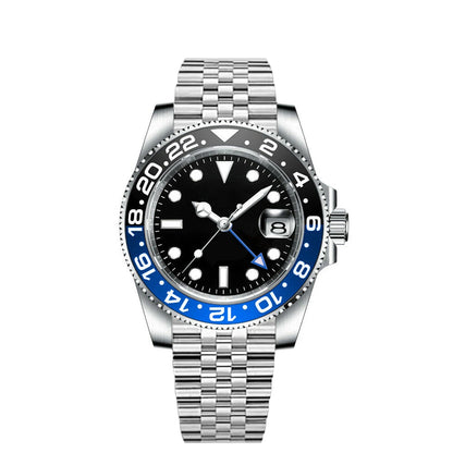 40MM Custom Logo New Men Quart Wristwatch Jubilee Stainless Quartz GMT Watch Sapphire Glass Men Watches Waterproof Luminous