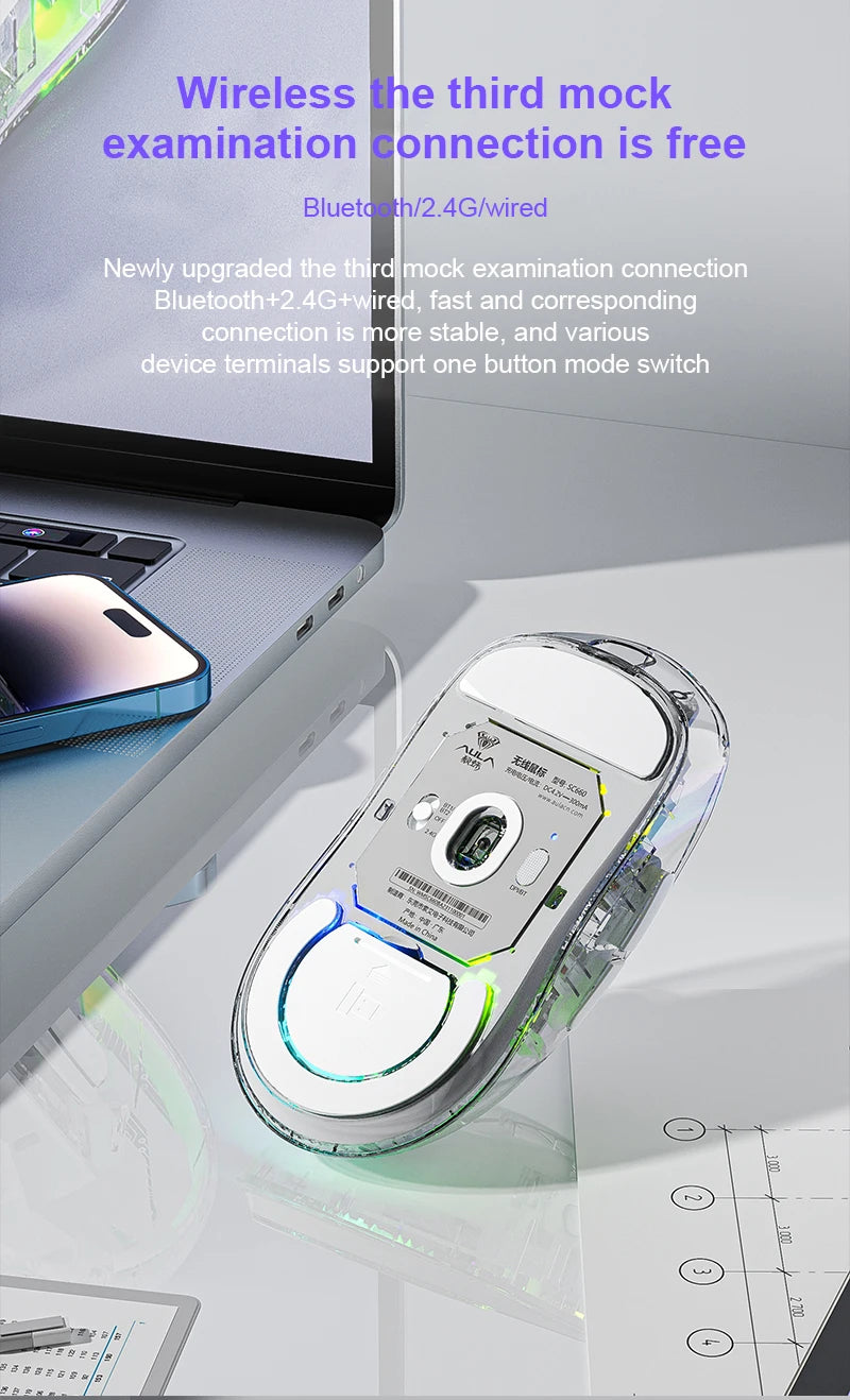 AULA SC660 Wireless Bluetooth Mouse E-sports Mouse Three-Mode Connection Lightweight Mouse Type-C Charging Game Office Girls Boy