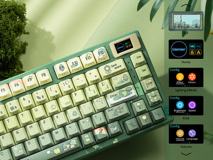 Womier SK80 Green Keyboard Gasket Mounted RGB Hot Swap with Color OLED Display 75% Mechanical Gaming Keyboard for PC