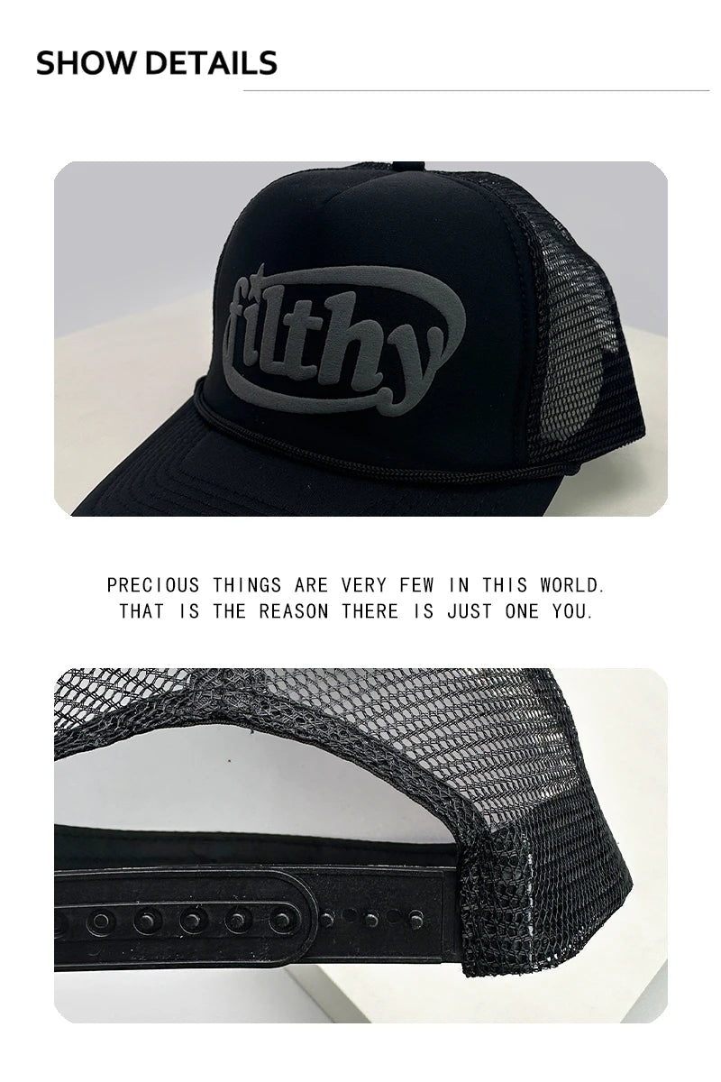 New Unisex Color Block filthy Letters Baseball Hats Sunshade Color Block Breathable Personal Trucker Caps Versatile Mesh Fashion