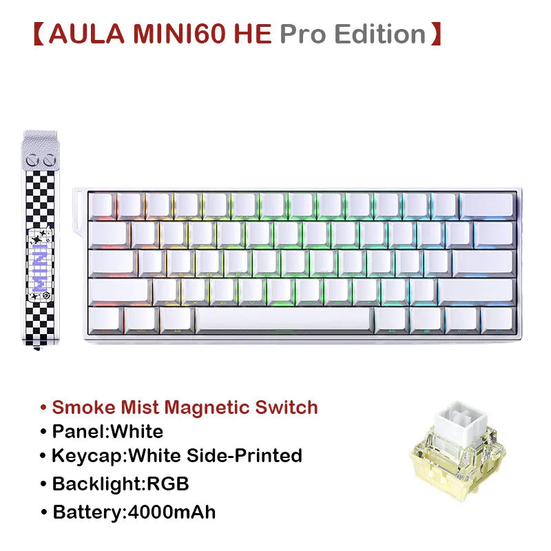 AULA MINI60 HE Tri-Mode Wireless Mechanical Keyboard Magnetic Switch 8000Hz Polling Rate RGB Backlit FPS Esports Gamer Keyboard