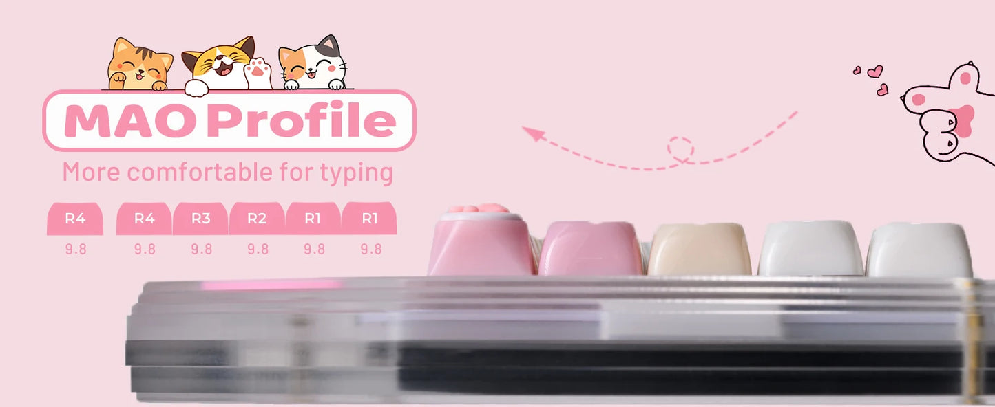 Keycaps XVX 148 Teclas Tema Gato Perfil MAO Keycap Coreana Brilhante e Fofa para Teclado 61 64 68 78 87 96 98 104 108