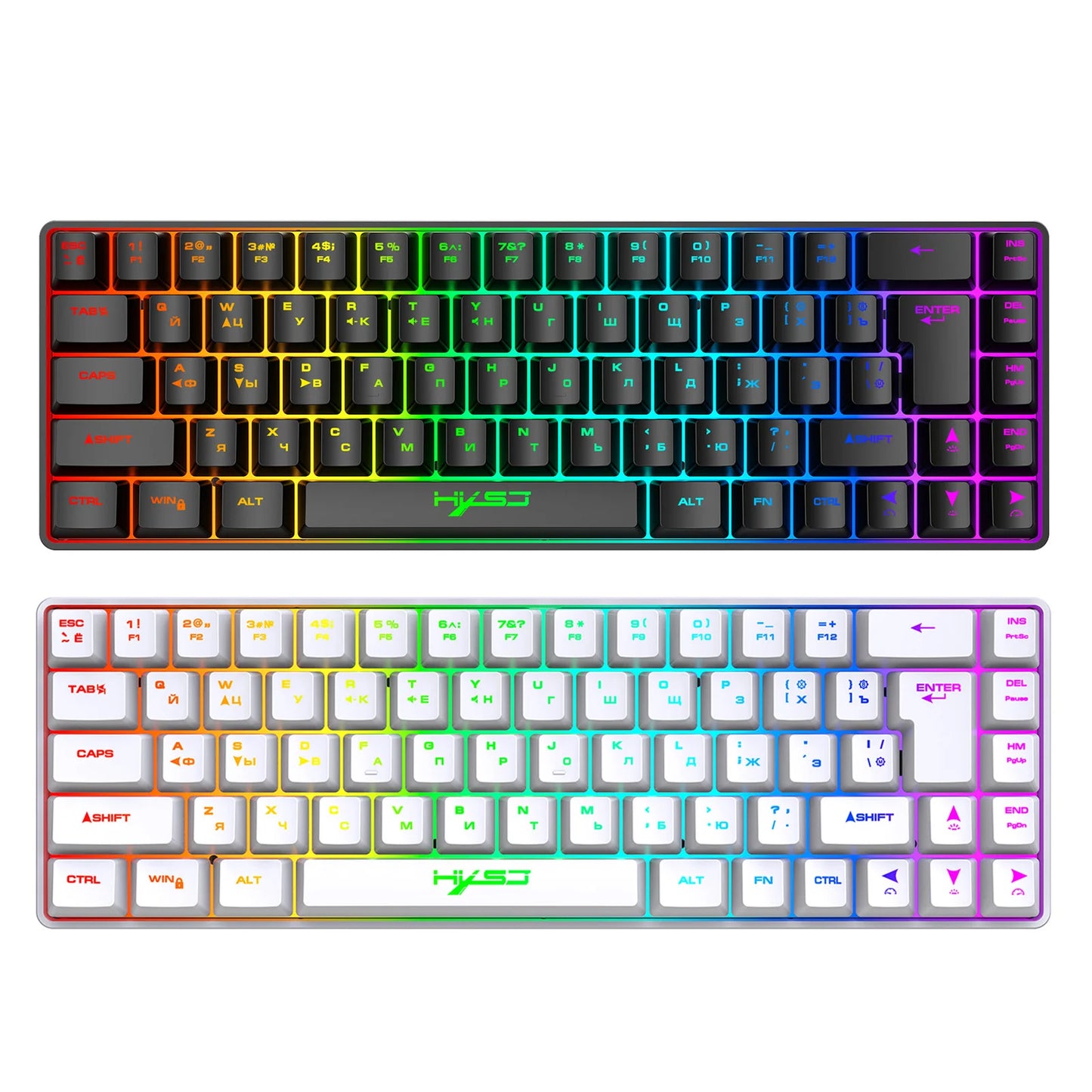 Tastiera meccanica gaming 68 tasti russo-inglese, tastiera bilingue con retroilluminazione RGB per il gaming