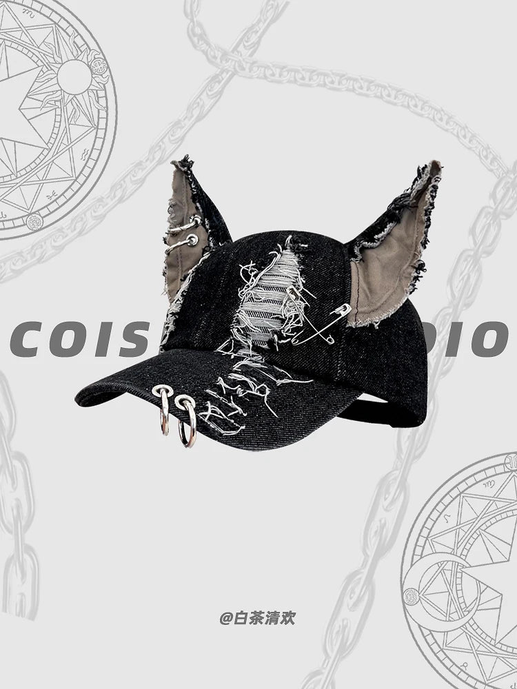 Niche Y2k Personality Hoop Cowboy Hole Ladies Baseball Cap Three-dimensional Dog Ears Trend Hip Hop Adjustable Men Sports Hat