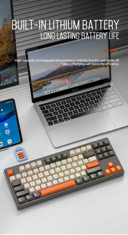 Tastiera M87 wireless Bluetooth dual mode, sensazione meccanica, gaming e ufficio silenziosa, copritasti sferici in PBT, illuminazione arcobaleno
