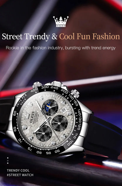 OLEVS Luxury Brand Quartz Watch for Men Waterproof Luminous Moon Phase Hour Men's Watch Chronograph Sport Wristwatch Moonswatch