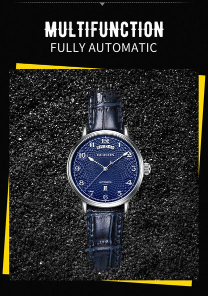 OCHSTIN Day Date Gents Watches 2025 Gift for Men Automatic Mechanical Business Wristwatches 40mm Analog Male Clock Leather Strap