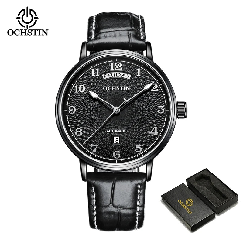 OCHSTIN Day Date Gents Watches 2025 Gift for Men Automatic Mechanical Business Wristwatches 40mm Analog Male Clock Leather Strap