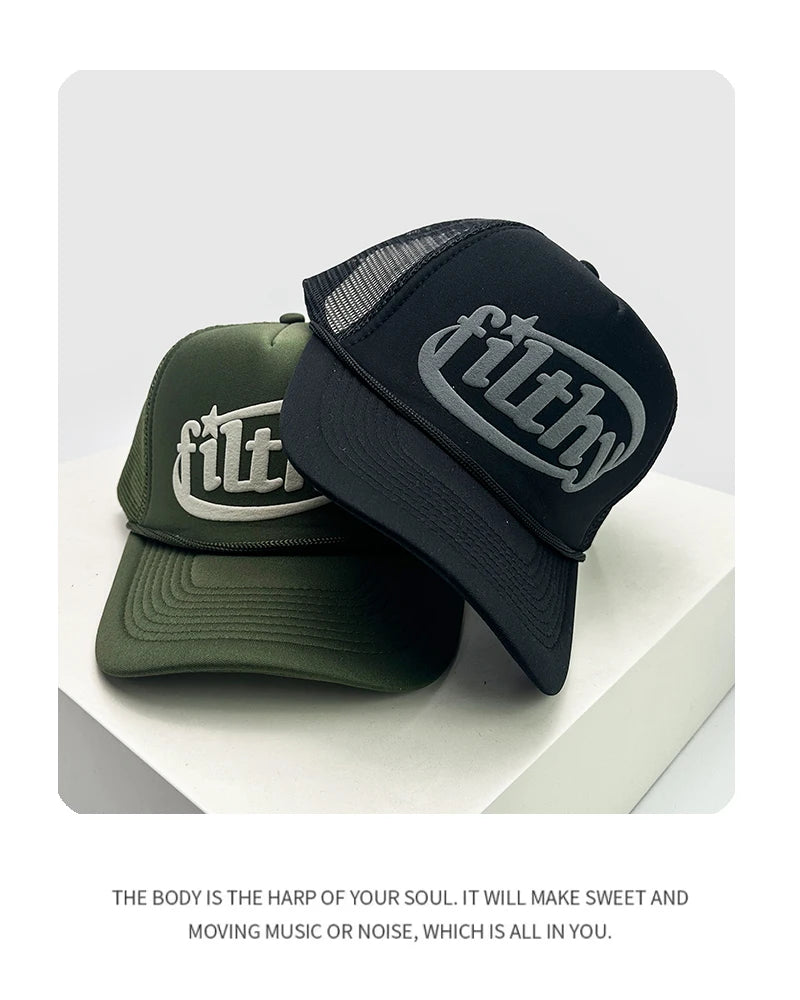 New Unisex Color Block filthy Letters Baseball Hats Sunshade Color Block Breathable Personal Trucker Caps Versatile Mesh Fashion