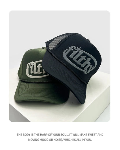 New Unisex Color Block filthy Letters Baseball Hats Sunshade Color Block Breathable Personal Trucker Caps Versatile Mesh Fashion