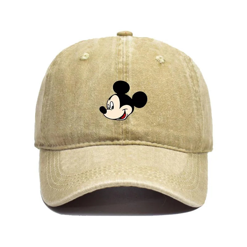 Retro Washed Mickey Mouse Print Baseball Cap Men Women Vintage Kpop Snapback Cap Adjustable Breathable Trucker Hat Sunscreen Hat