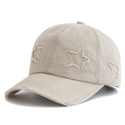 New Women's Five Pointed Star Design Washed Cotton Baseball Cap Fashion Street Dad Hat