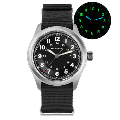 Militado ML08 Vintage Black Watch VH31 Sweep Quartz Wristwatch Ar Sapphire Crystal Luminous C3 BGW9 100 Waterproof Watches Man