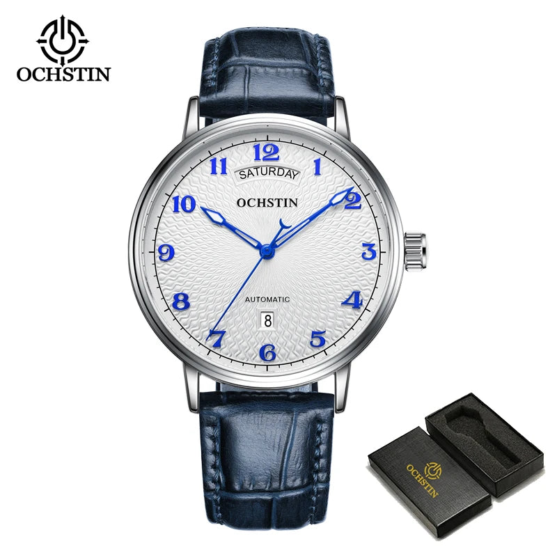 OCHSTIN Day Date Gents Watches 2025 Gift for Men Automatic Mechanical Business Wristwatches 40mm Analog Male Clock Leather Strap