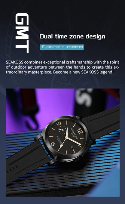 SEAKOSS 45mm Diving GMT Watch Automatic Mechanical Wristwatches Seagull ST2557 Movement 100M Luminous Calendar Men's Watches
