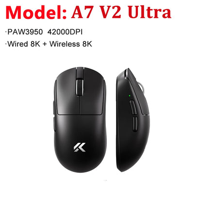 Mouse da gaming wireless leggero MCHOSE A7 V2 Ultra / Pro, Dual 8000Hz, PAW3950 TI, 42000DPI, per PC e gamer e-sport