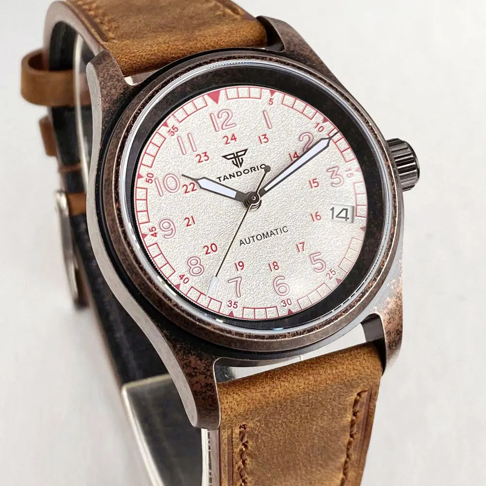 PVD Bronze Case TANDORIO 36mm Military Field Watch Men Japanese NH35A Automatic Movement Sapphire 200M Waterproof Pilot Watches