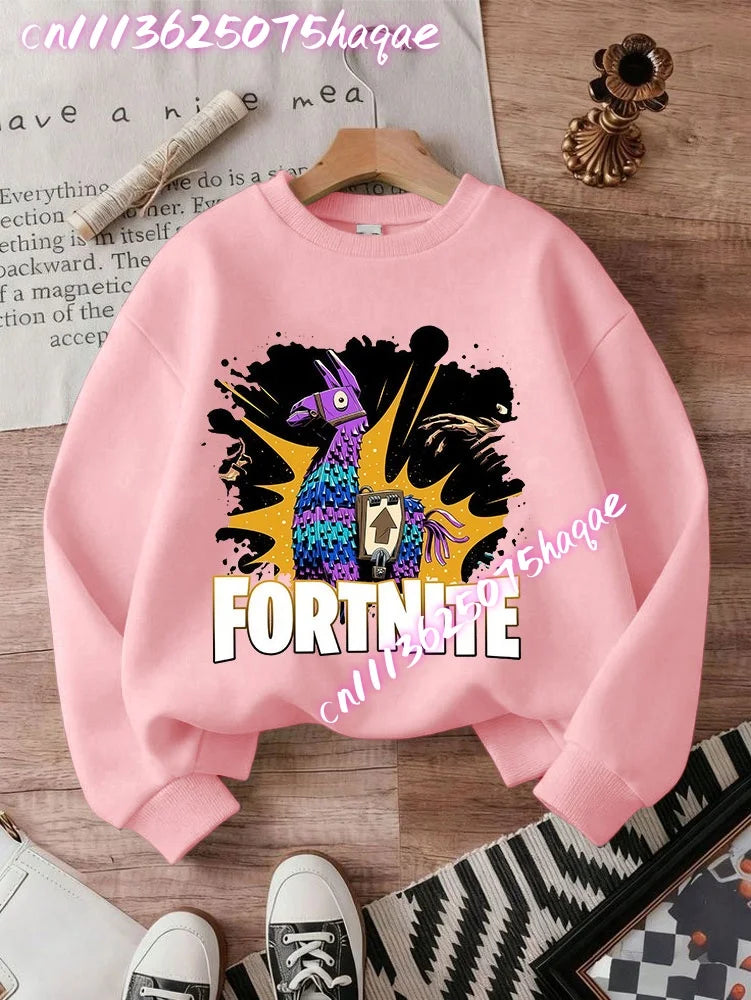 Sweatshirt pullover FORTNITED de manga comprida para criança, estilo streetwear para menina, menino e bebé, top de moda anime infantil, presente