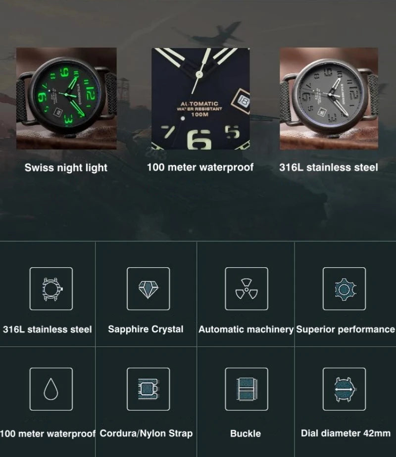 STALINGRAD original authentic men's watch, 8215 movement, 316L stainless steel, luminescent hands, waterproof to 100 meters