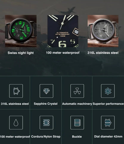 STALINGRAD original authentic men's watch, 8215 movement, 316L stainless steel, luminescent hands, waterproof to 100 meters