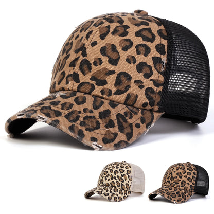 Unisex Leopard Print Hole Embroidery Baseball Net Caps Spring Autumn Outdoor Adjustable Casual Hats Sunscreen Hat Sports Cap