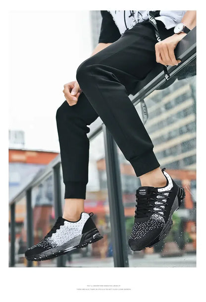 2025 Thick Soled Sports Shoes Youth Mesh Breathable Running Shoes Trend Spring Summer Korean Large Black and White Shoes walk