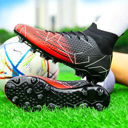Nouvelles chaussures de Football professionnelles haut en cuir d'herbe artificielle jeunes étudiants chaussures de Football d'entraînement pour hommes et femmes sport