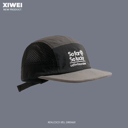 Cappellino da estate con ricami abbinati ai colori, ad asciugatura rapida, per uomo e donna, per sport all’aperto, in rete traspirante, con visiera parasole, a cinque pannelli, stile baseball