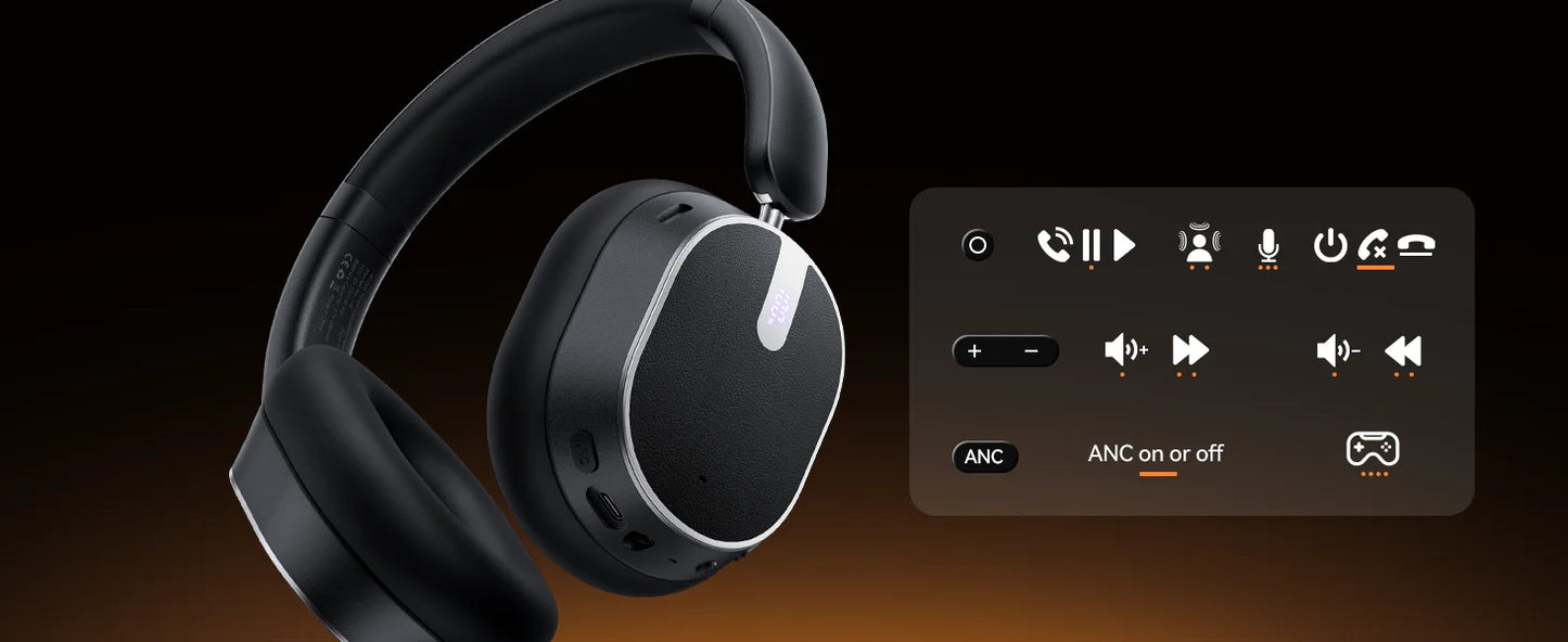 Active Noise Cancelling Headphones Bluetooth 6.0 Wireless Over-Ear Headphones Foldable with LED Power Display & 6-Mic ENC Calls