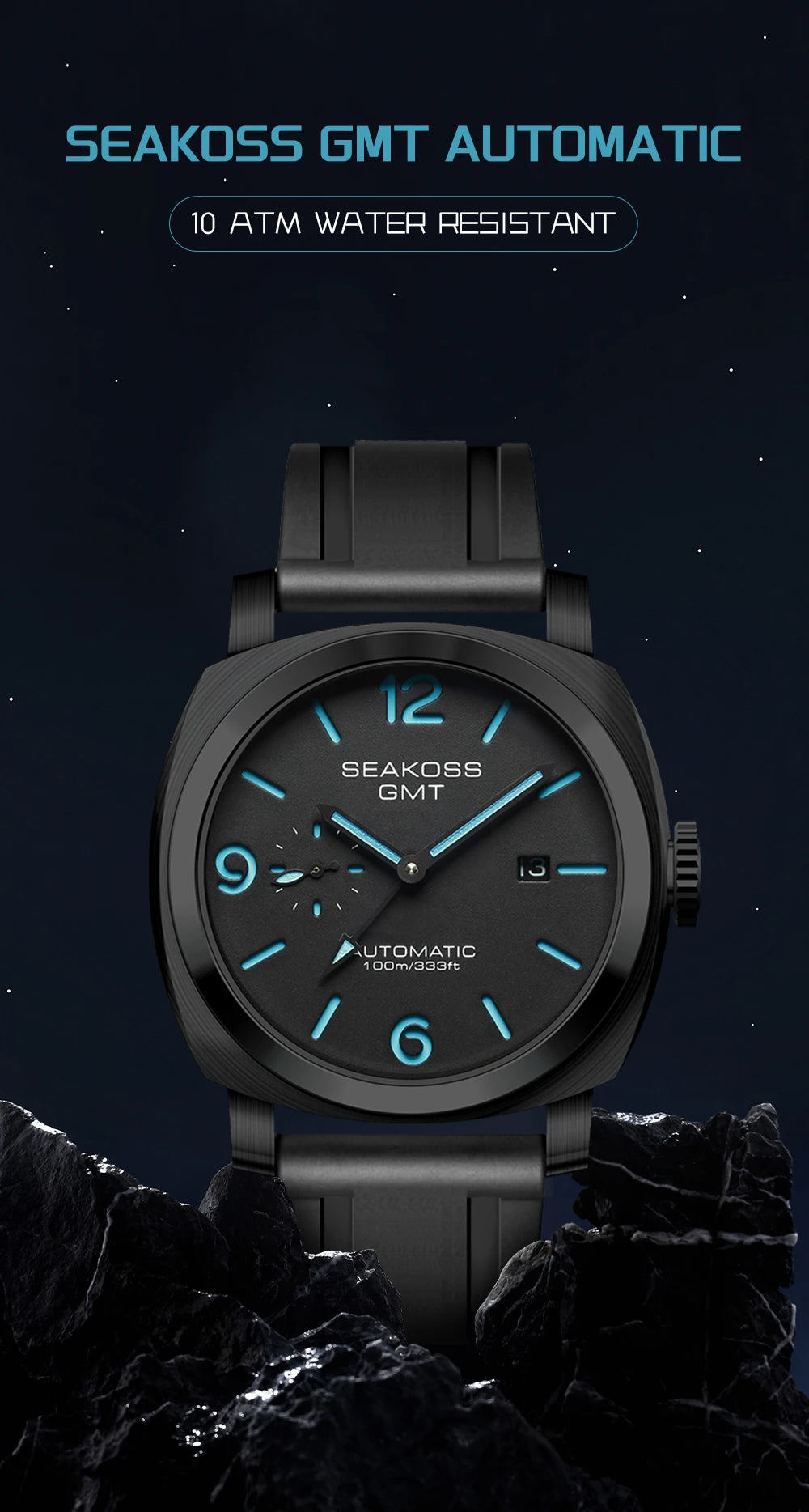 SEAKOSS 45mm Diving GMT Watch Automatic Mechanical Wristwatches Seagull ST2557 Movement 100M Luminous Calendar Men's Watches