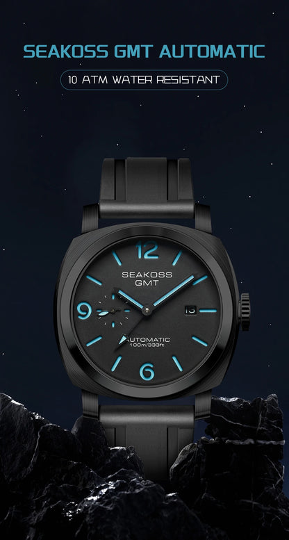 SEAKOSS 45mm Diving GMT Watch Automatic Mechanical Wristwatches Seagull ST2557 Movement 100M Luminous Calendar Men's Watches
