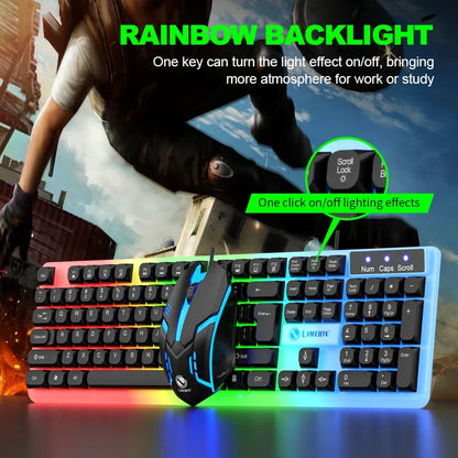 NG GTX350 Combo de teclado y ratón gaming para ordenador y portátil, kit gamer con retroiluminación LED, teclado USB con cable GTX350 Set-Negro